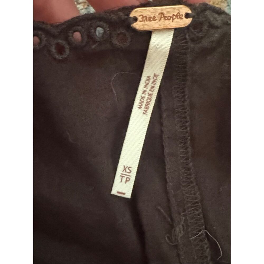 Free People Sweet Escape embroidered eyelet tie front top in brown XS - Picture 6 of 8